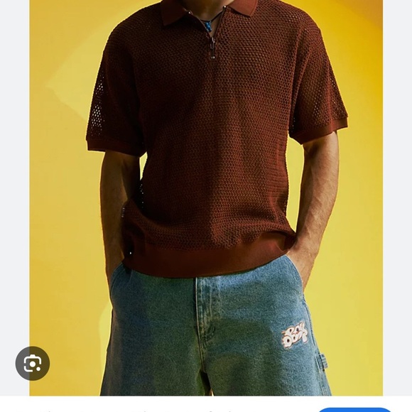 OBEY MESH ZIP Men's Brown Polo Shirt SIZE M - Picture 2 of 9